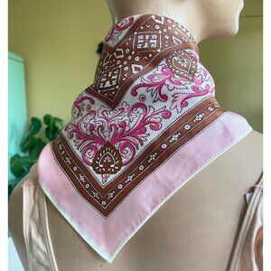 Vintage 50s square scarf, pink paisley hearts, Honey Original Japan